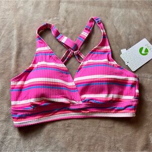 NEXT Pink and White Racerback Sports Bra Bikini w Striped Print - Size 34 D